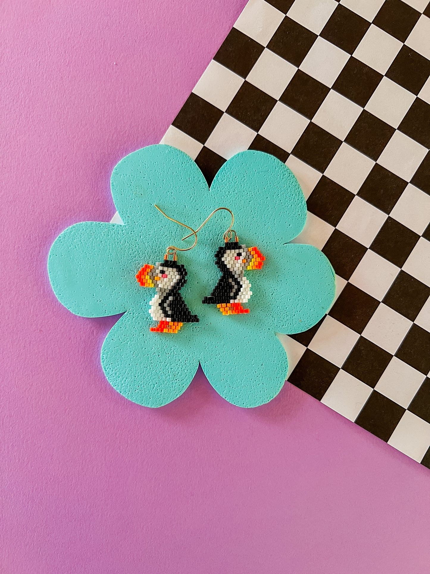 Petunia Puffin Earrings | Beaded Earrings