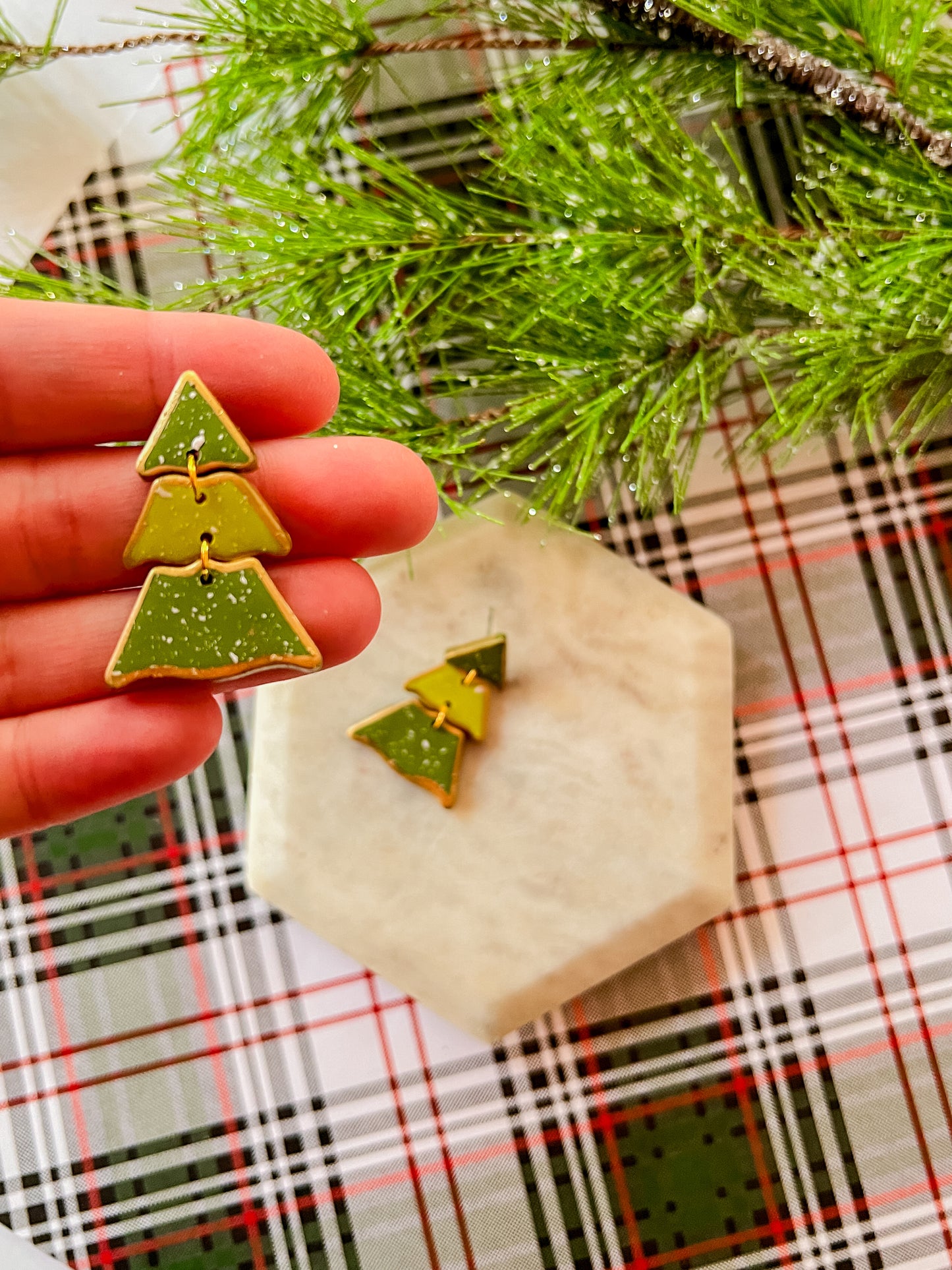 Golden Christmas Tree | Clay Earrings