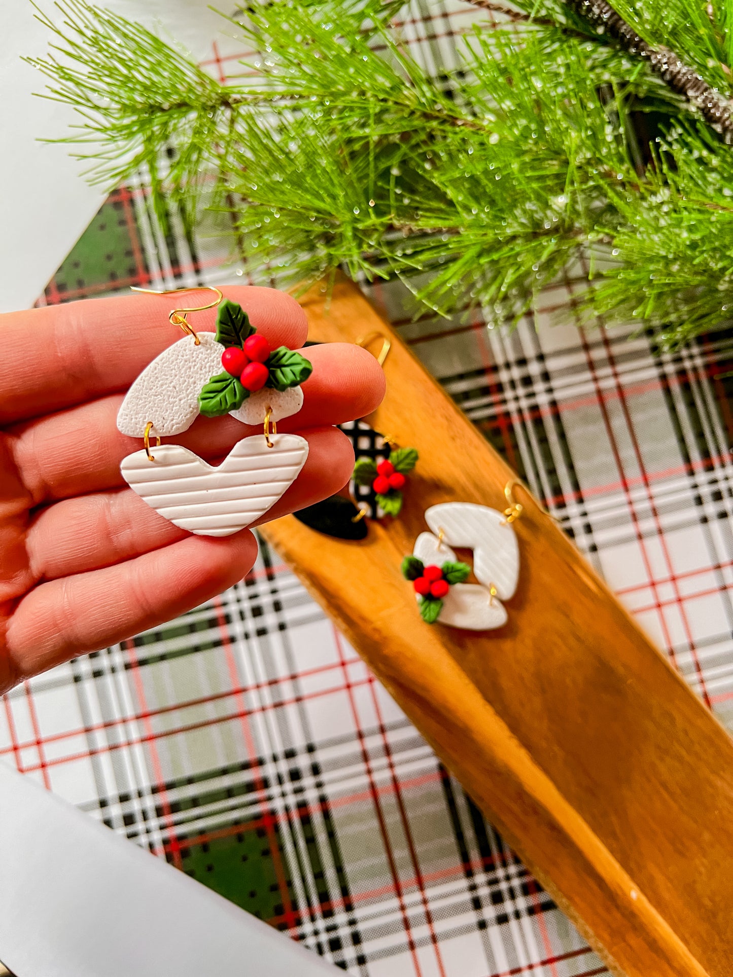 Holly Jolly Plaid Earrings | Clay Earrings