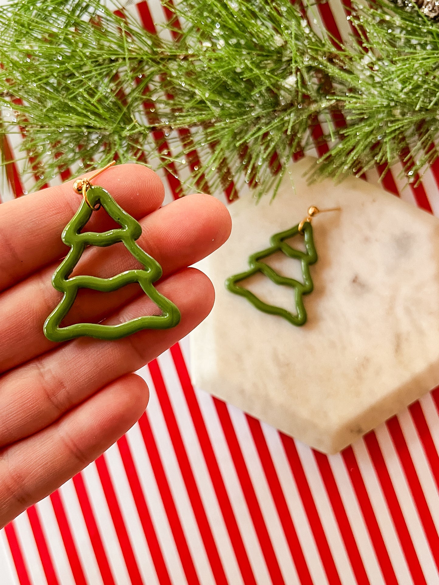 Outline Christmas Tree | Clay Earrings