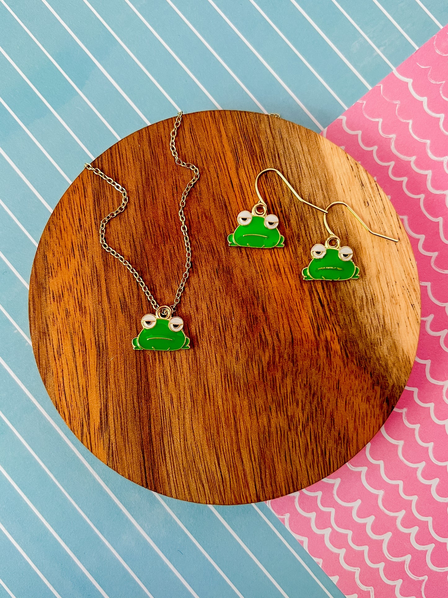 Grumpy Frog Necklace and Earrings