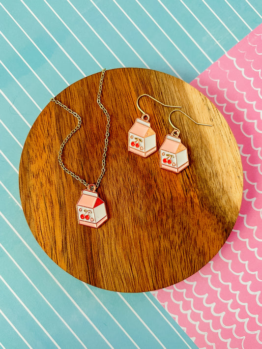 Strawberry Milk Necklace and Earrings