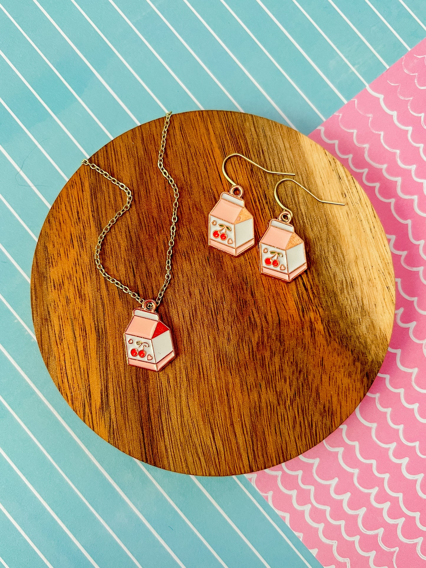 Strawberry Milk Necklace and Earrings