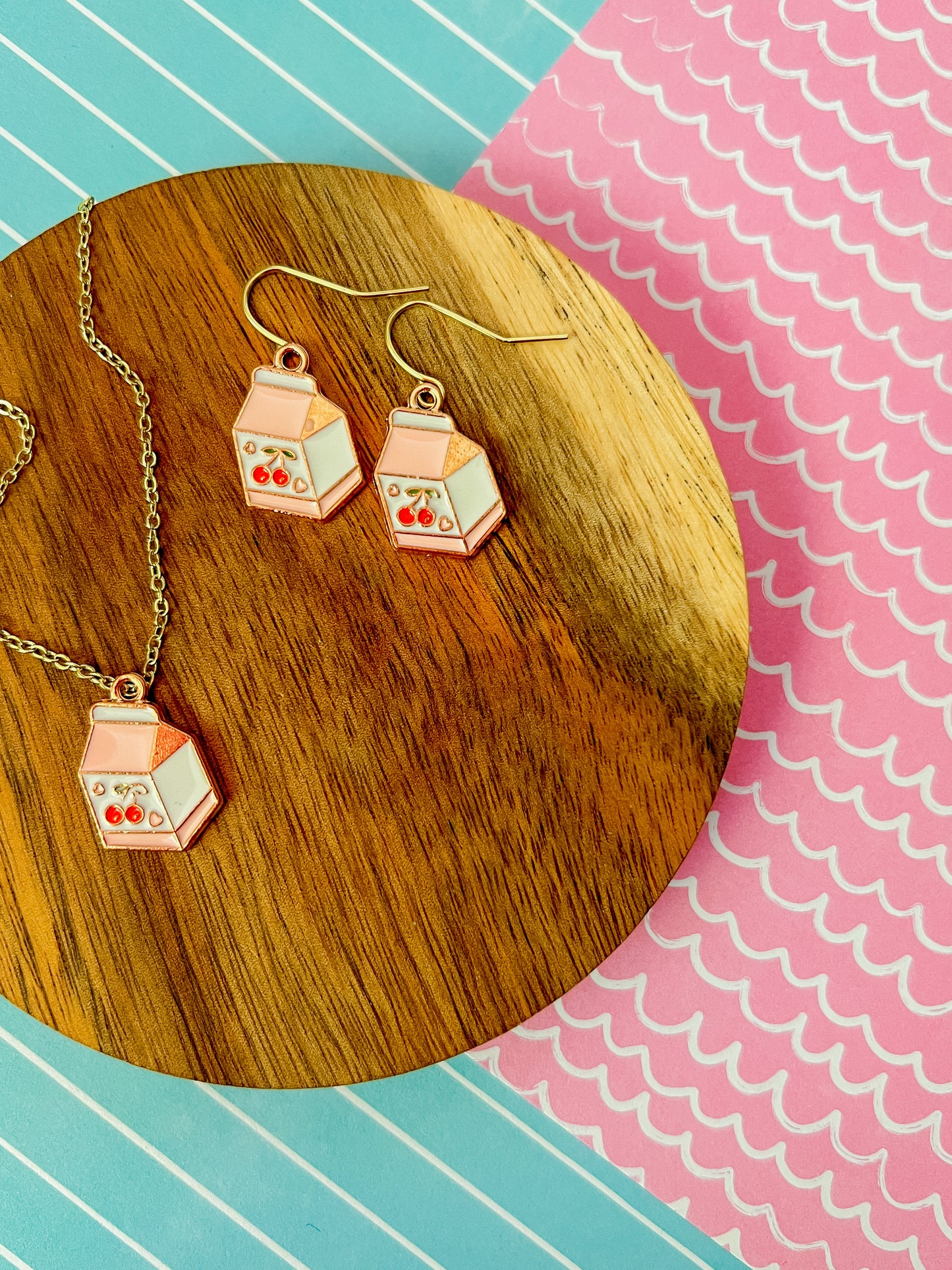 Strawberry Milk Necklace and Earrings