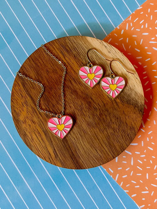 Sunrise Heart Necklace and Earrings