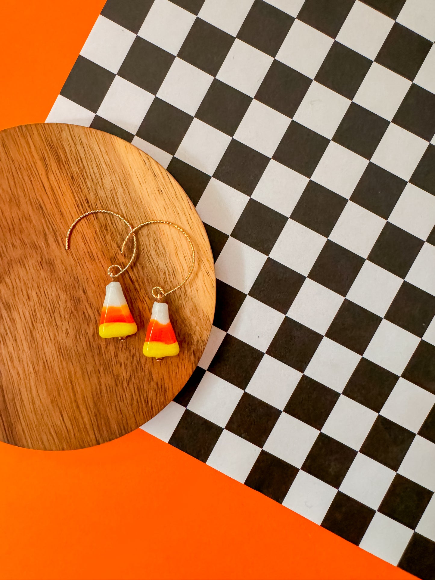 Candy Corn Hoops | Clay Earrings