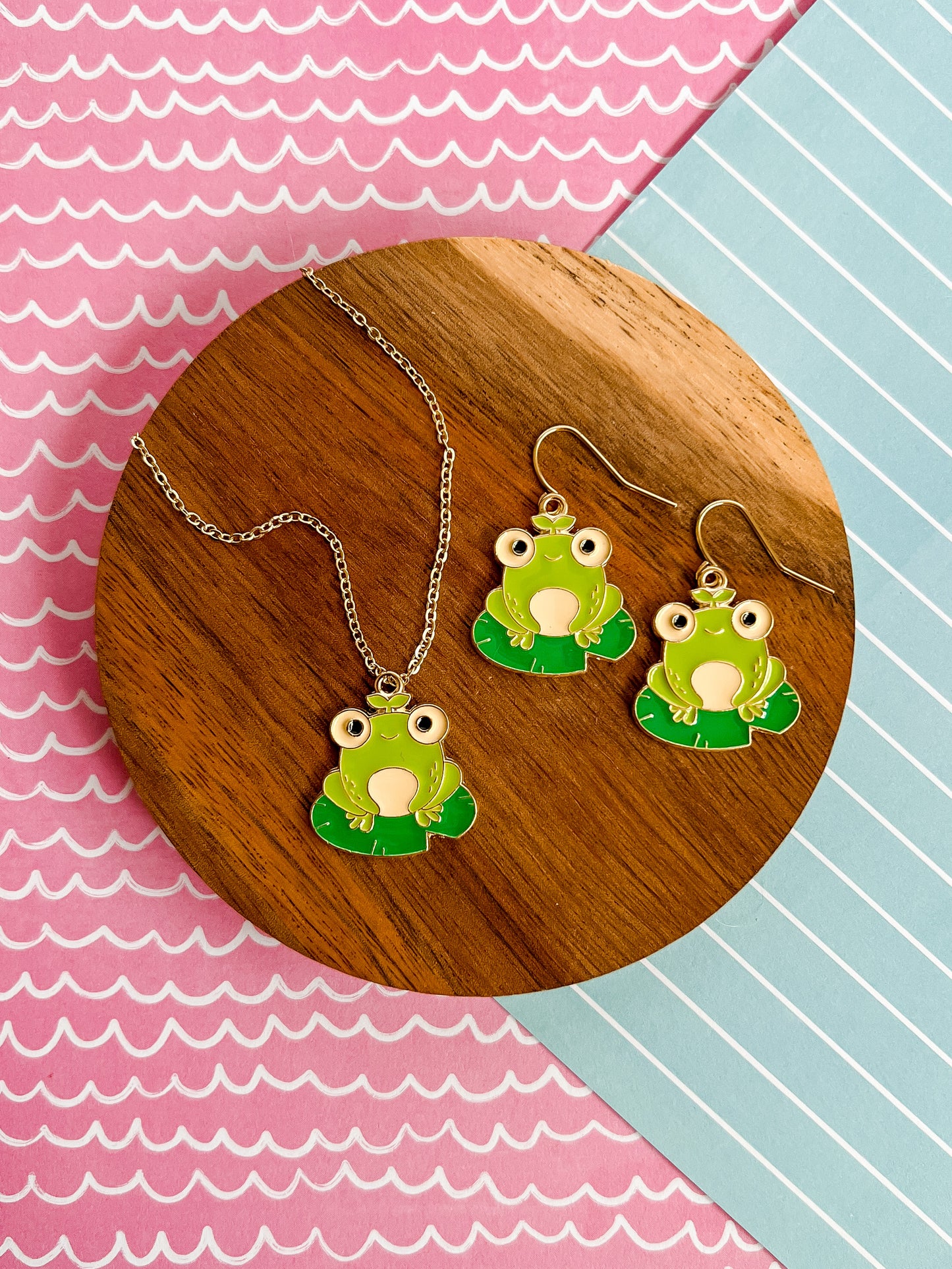 Fredrick the Frog Necklace and Earrings