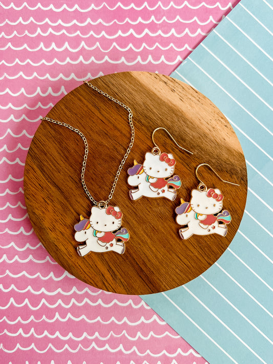 Kitty Rainbow Necklace and Earrings