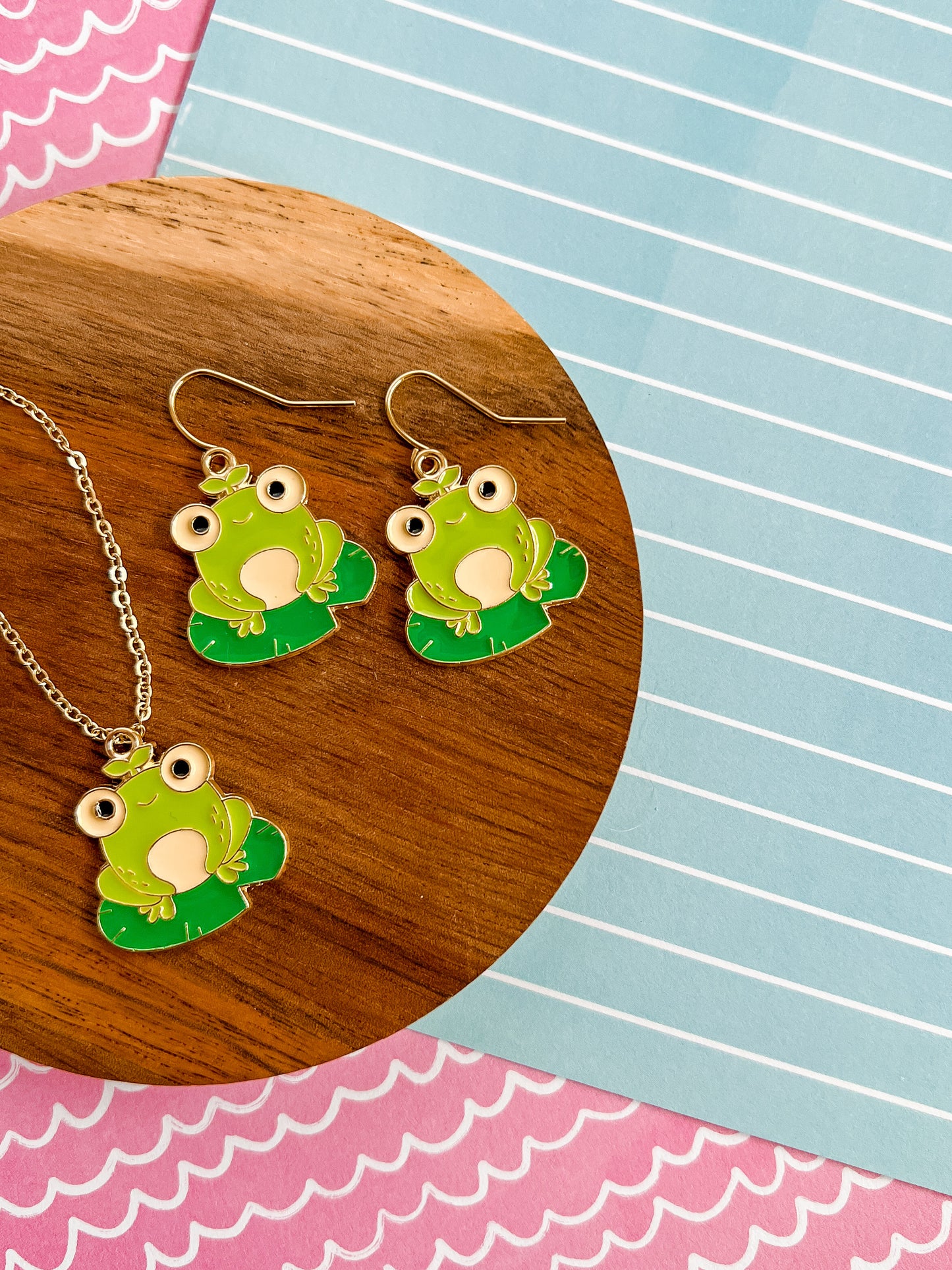 Fredrick the Frog Necklace and Earrings