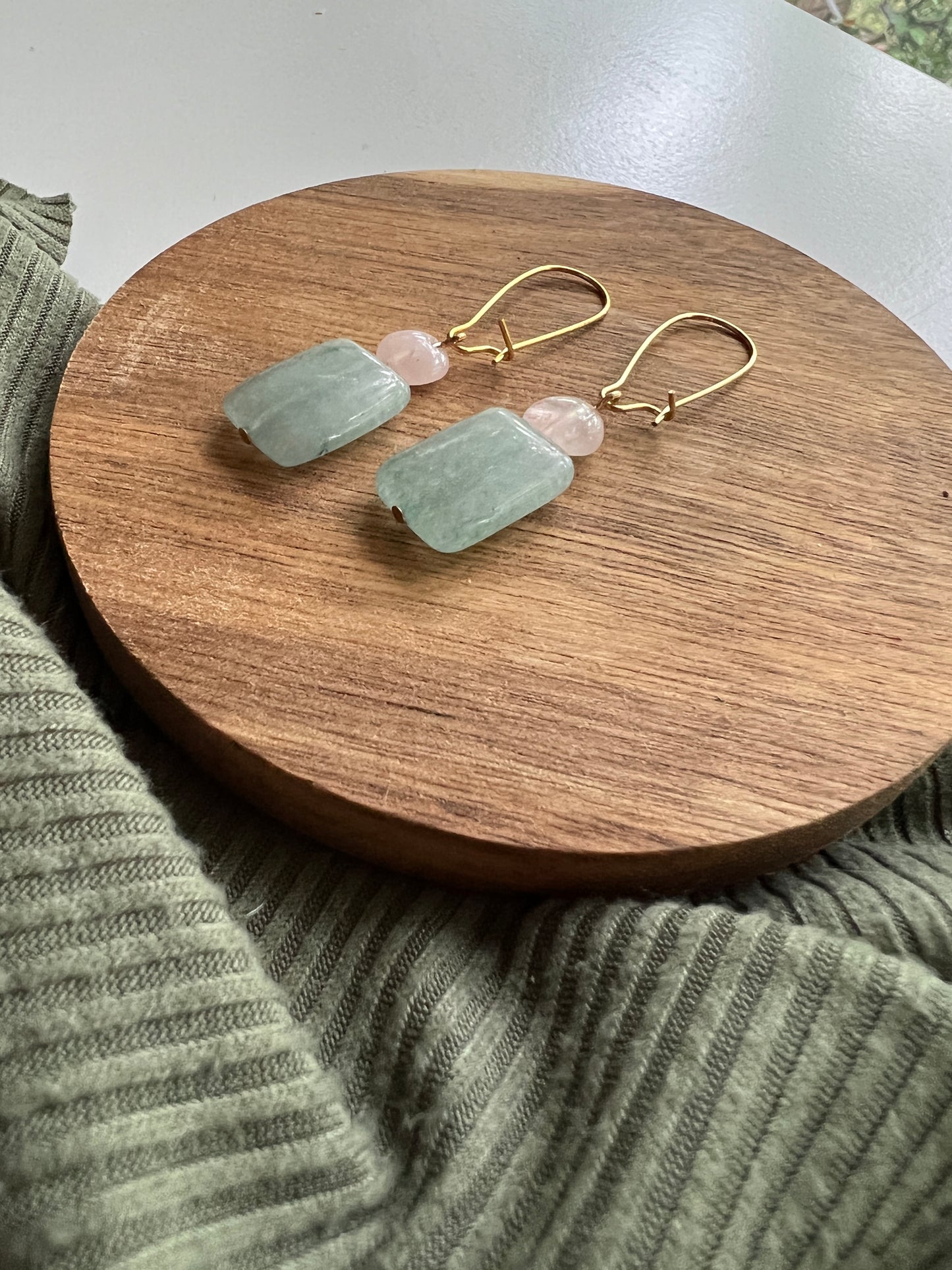 Fern | Aventurine + Rose Quartz Earrings