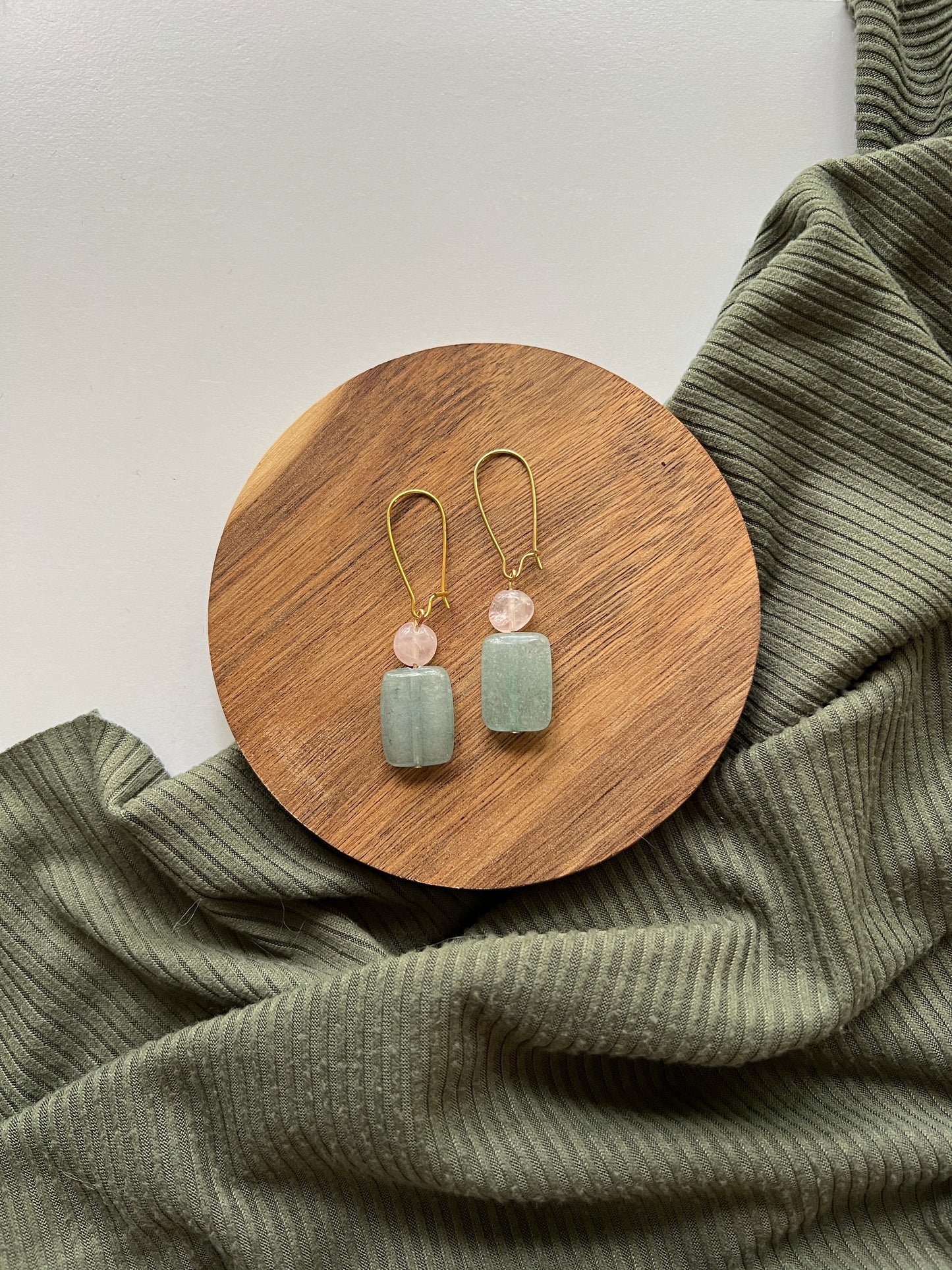 Fern | Aventurine + Rose Quartz Earrings