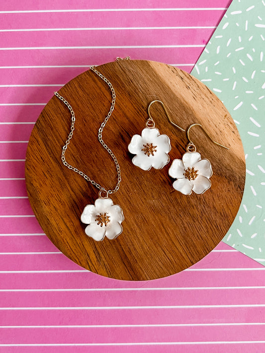 Poppy Flower Necklace and Earrings