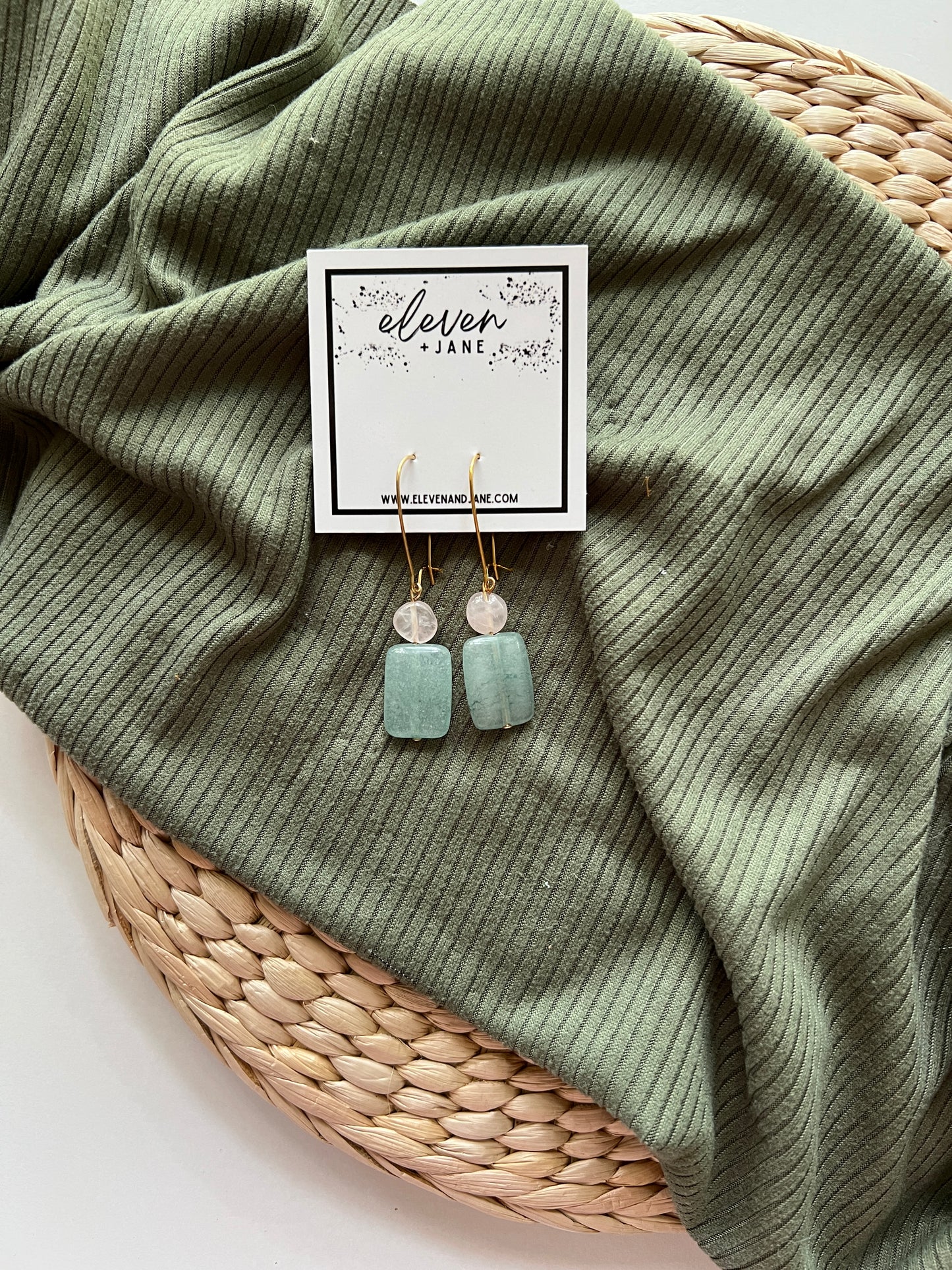 Fern | Aventurine + Rose Quartz Earrings