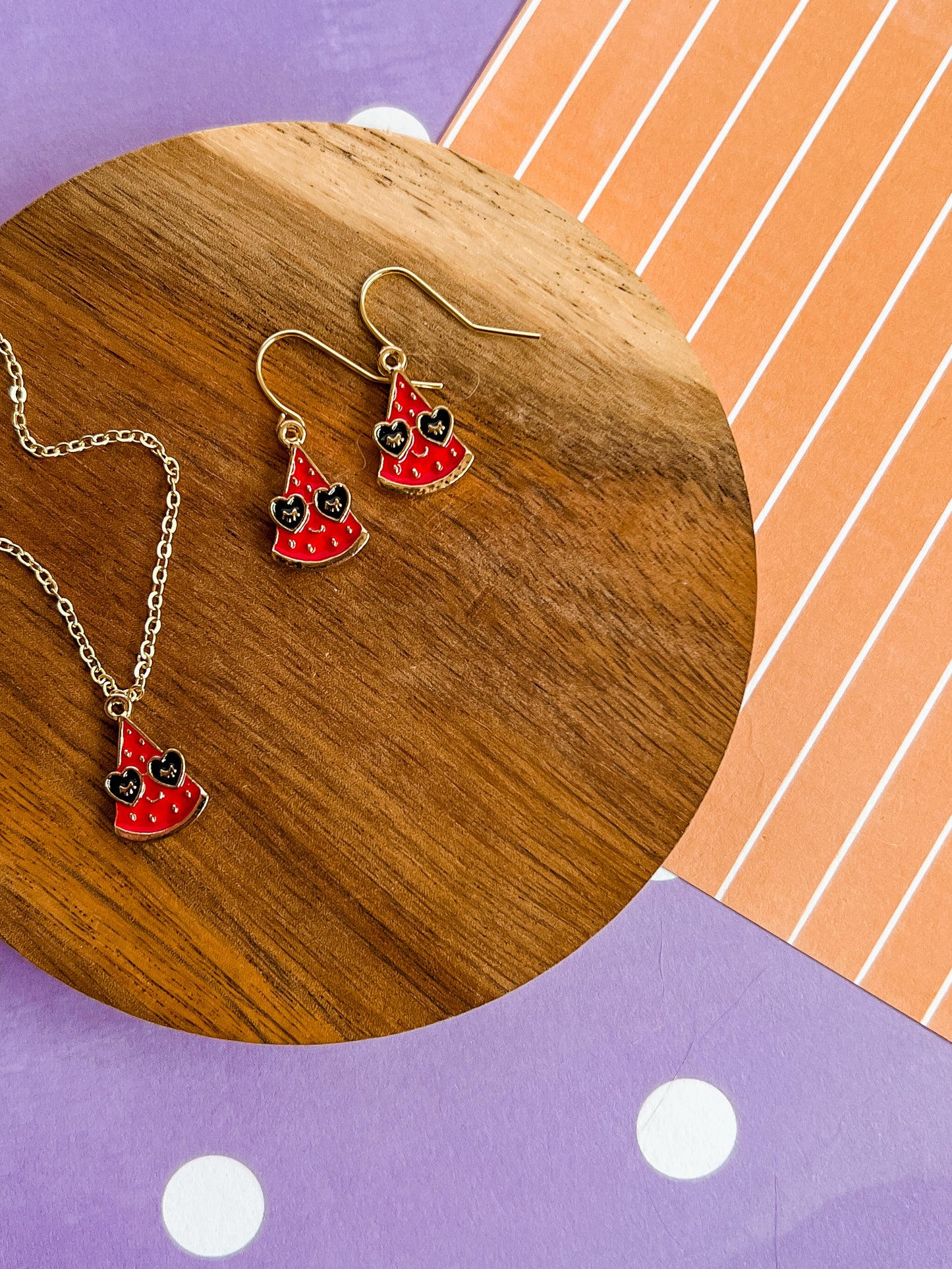 Cool Cat Watermelon Necklace and Earrings