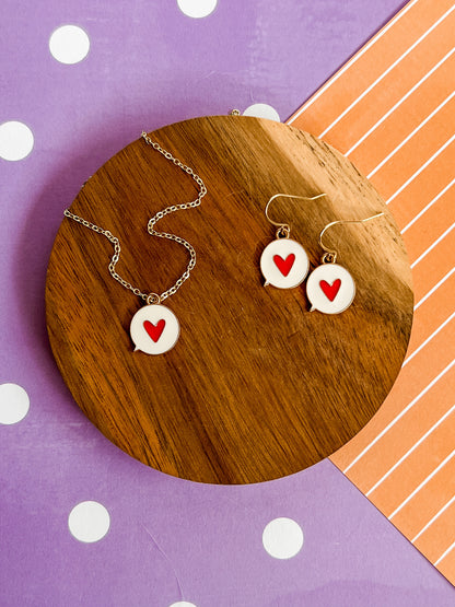 Text Heart Necklace and Earrings