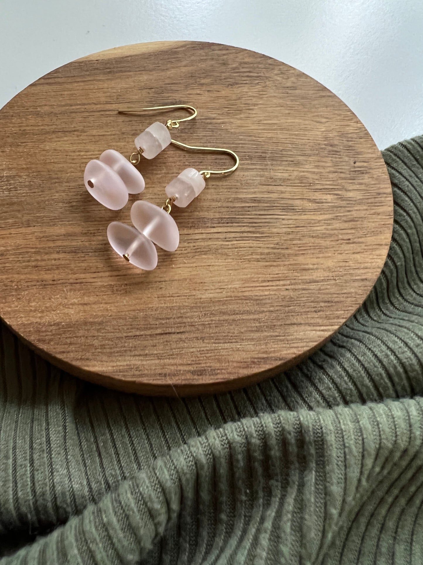 Petal | Rose Quartz + Sea Glass Earrings