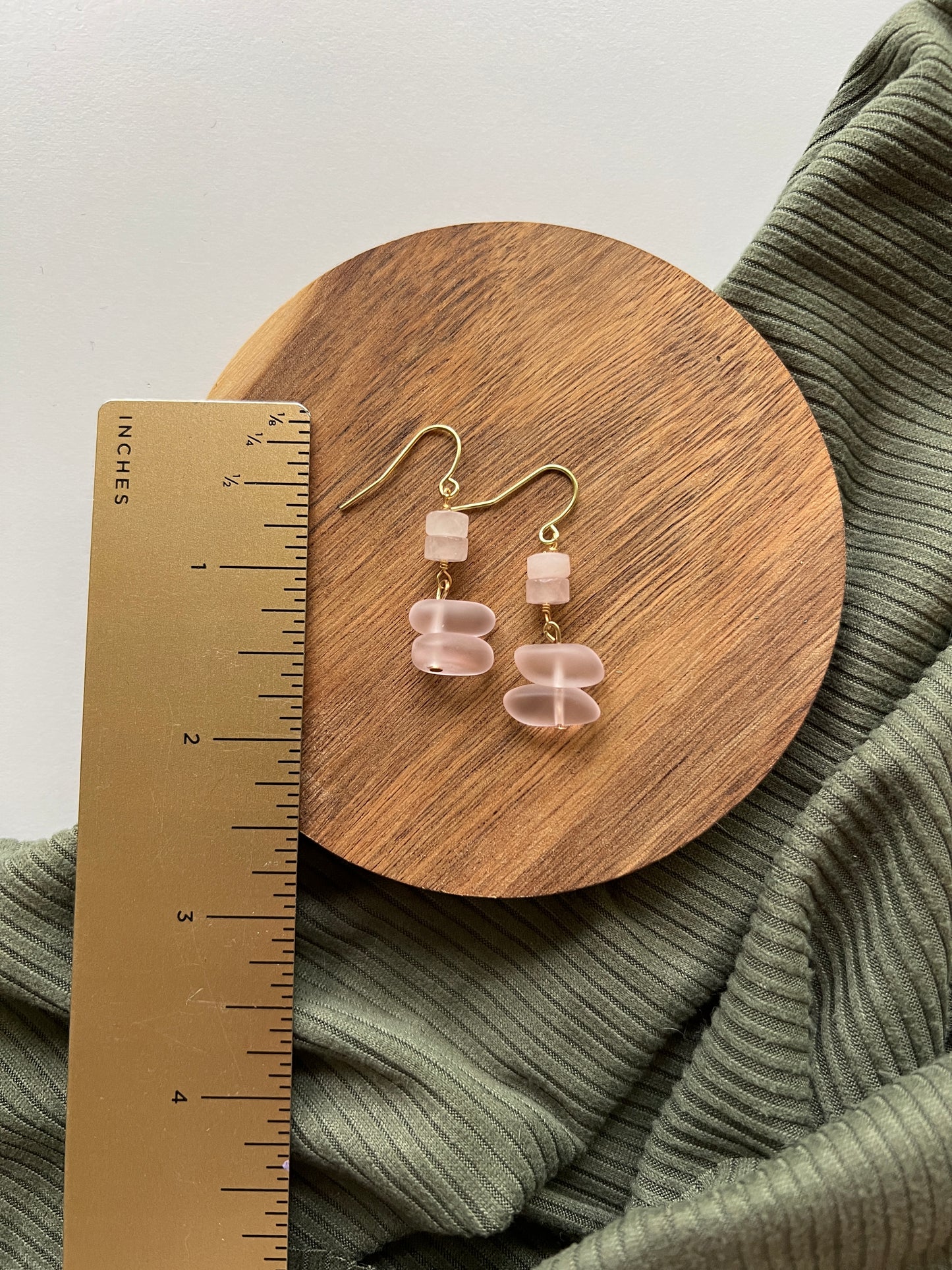 Petal | Rose Quartz + Sea Glass Earrings