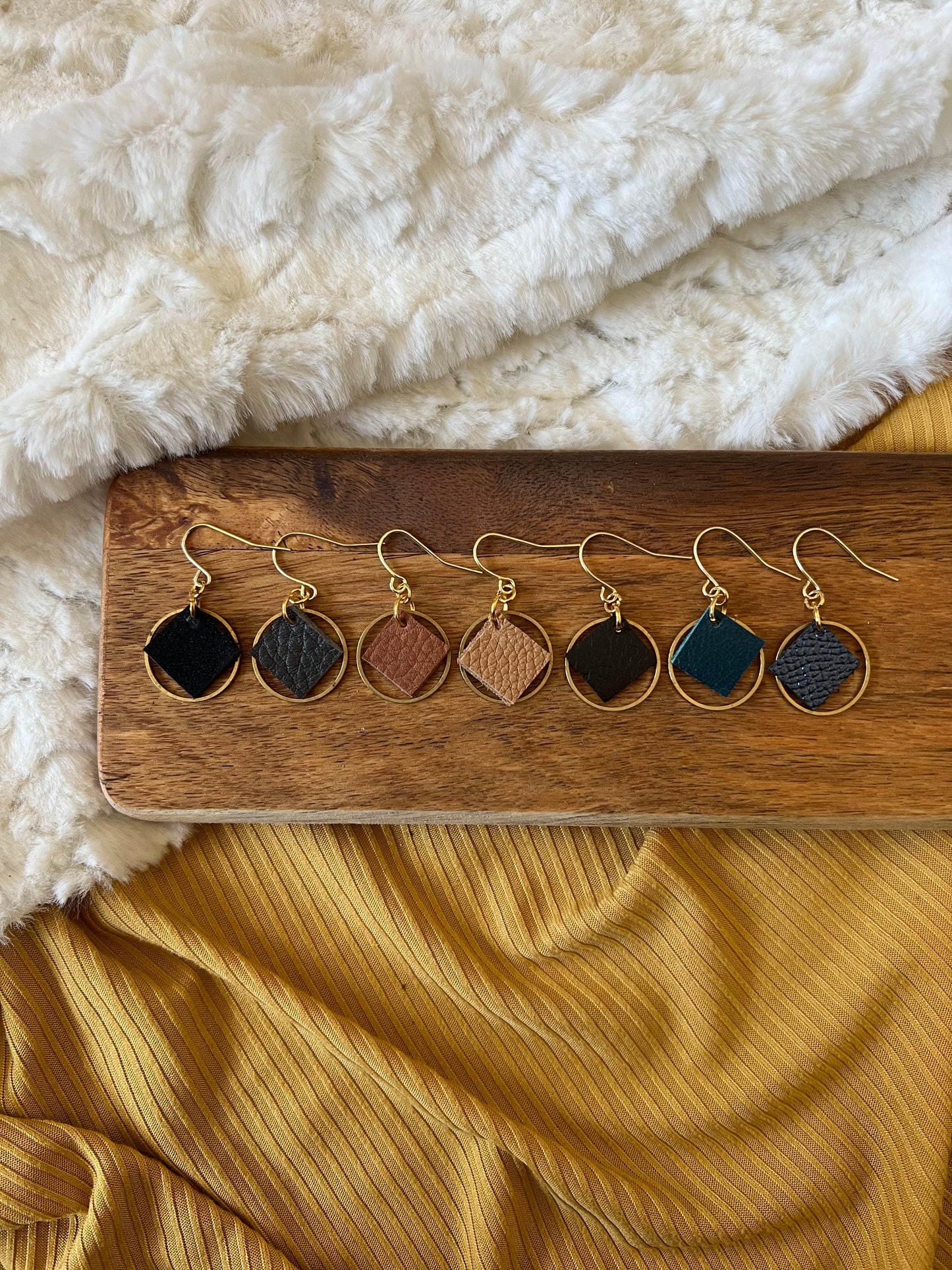Four Square Leather Earrings