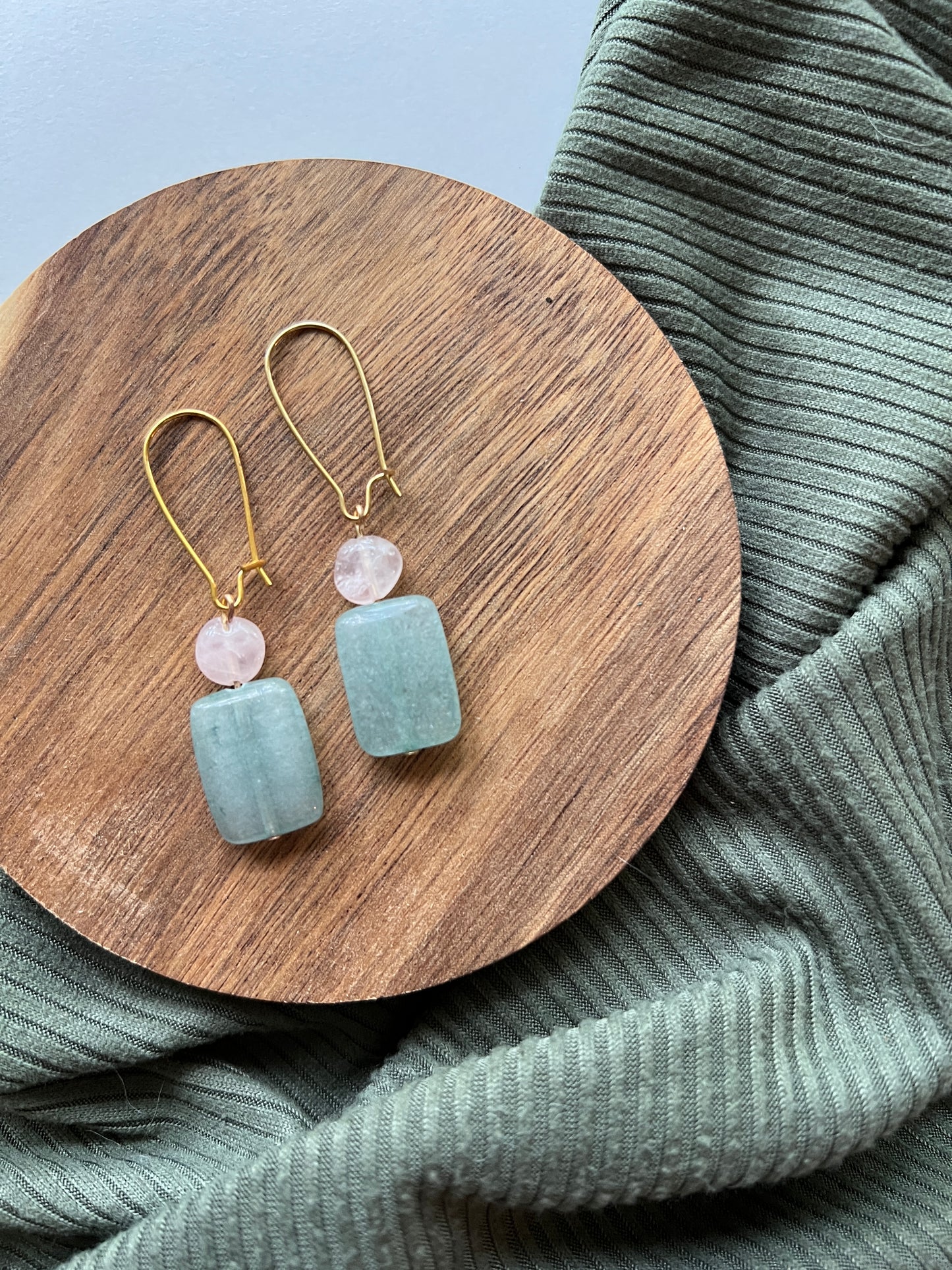 Fern | Aventurine + Rose Quartz Earrings