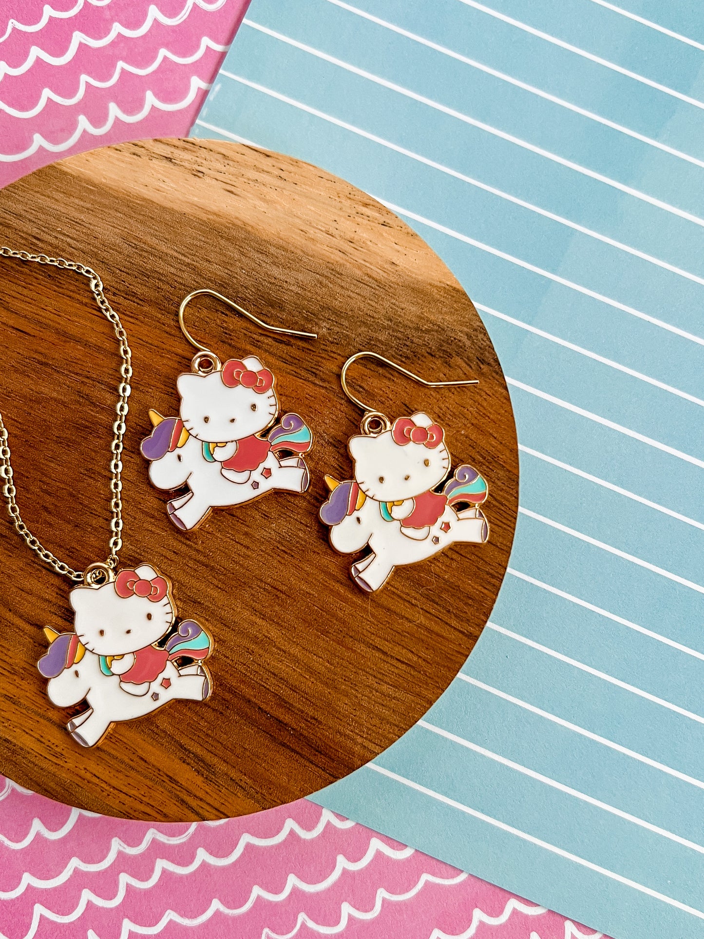 Kitty Rainbow Necklace and Earrings