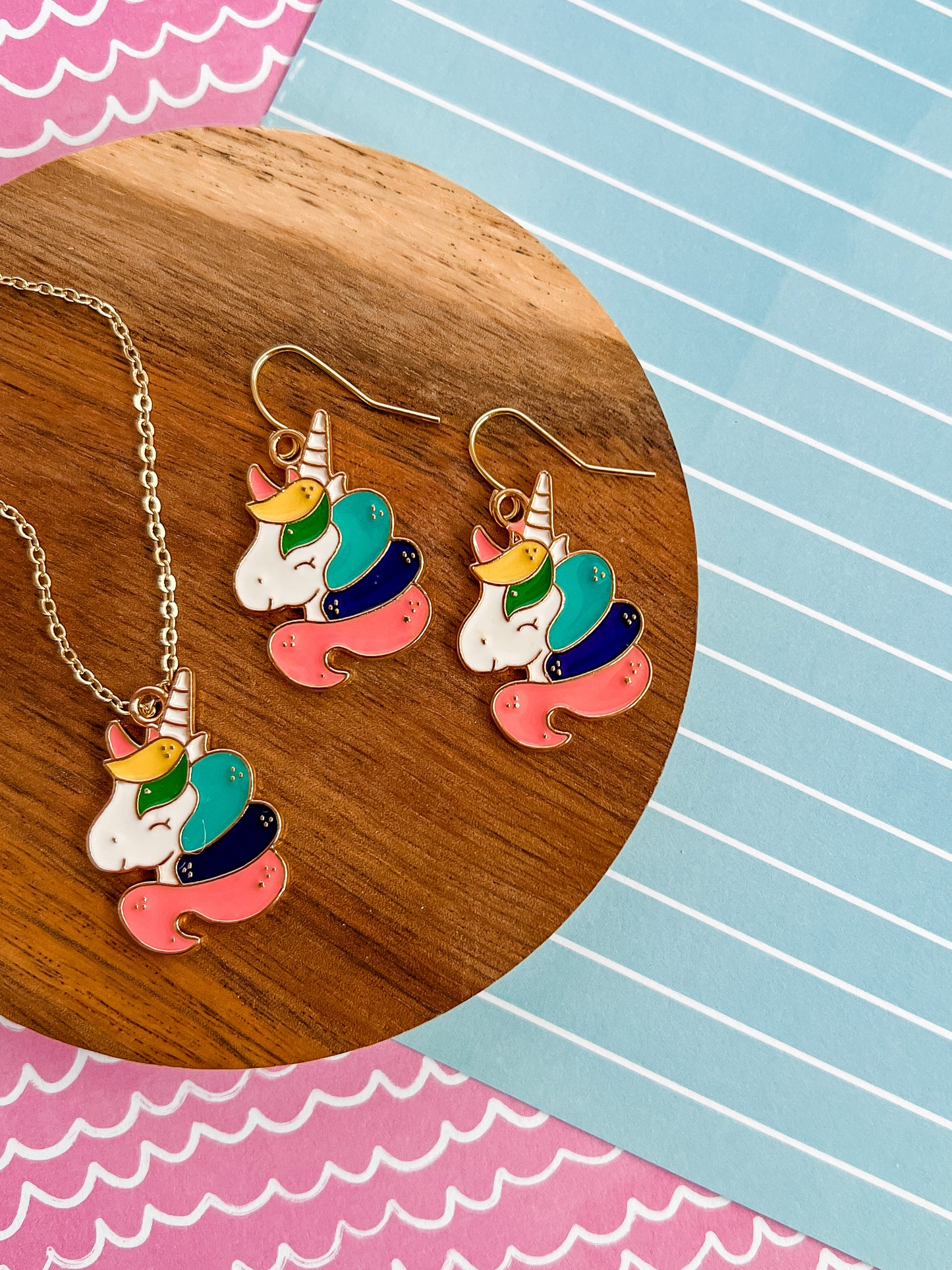 Rainbow Fluffer Unicorn Necklace and Earrings