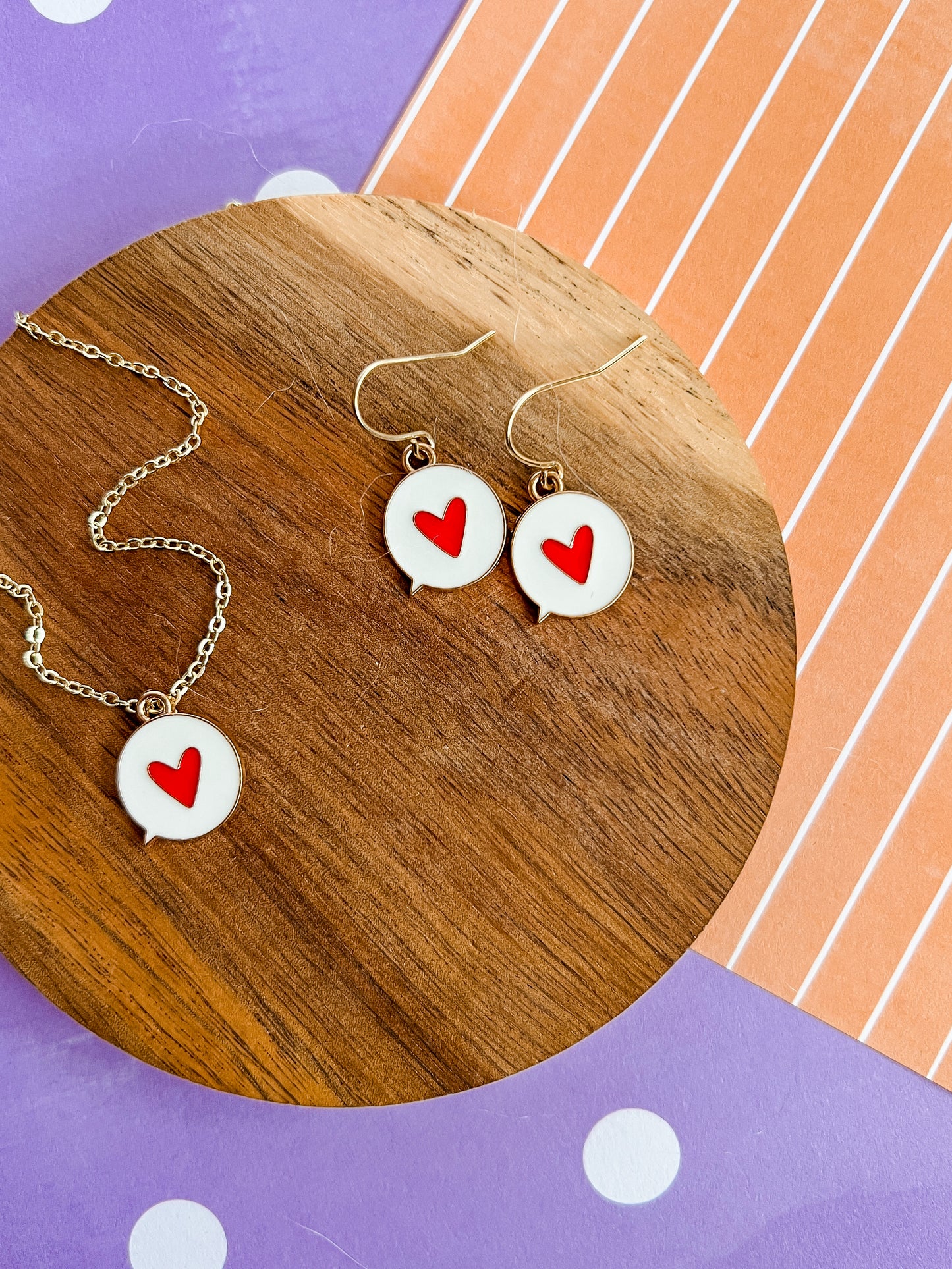 Text Heart Necklace and Earrings