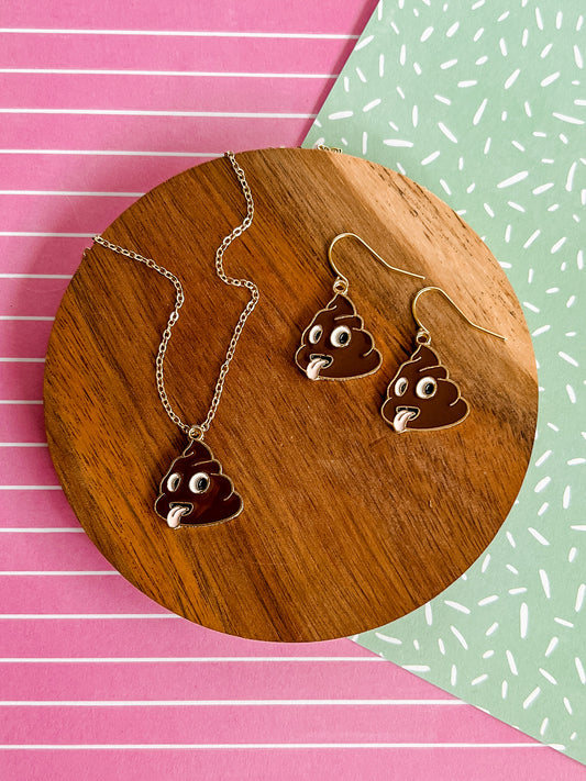 Poop Emoji Necklace and Earrings