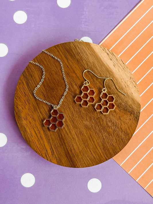 Honey Hex Necklace and Earrings