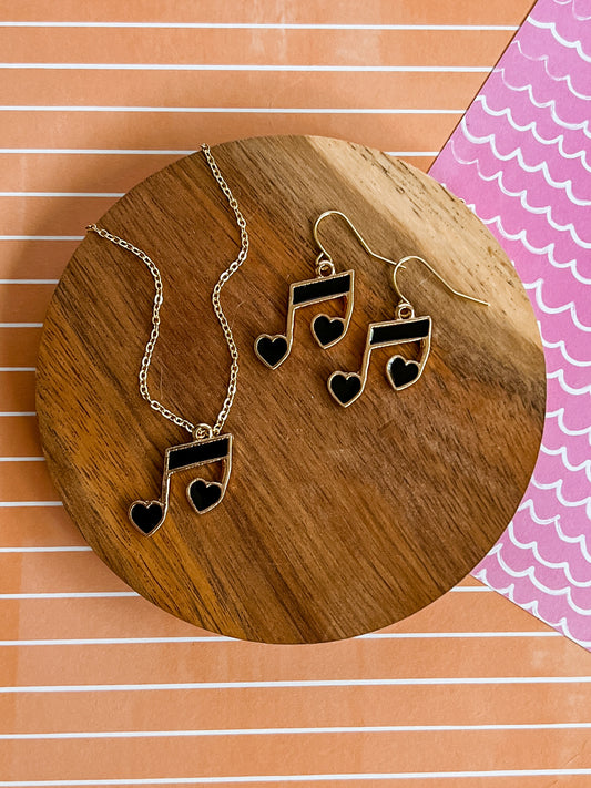 Music Note Necklace and Earrings
