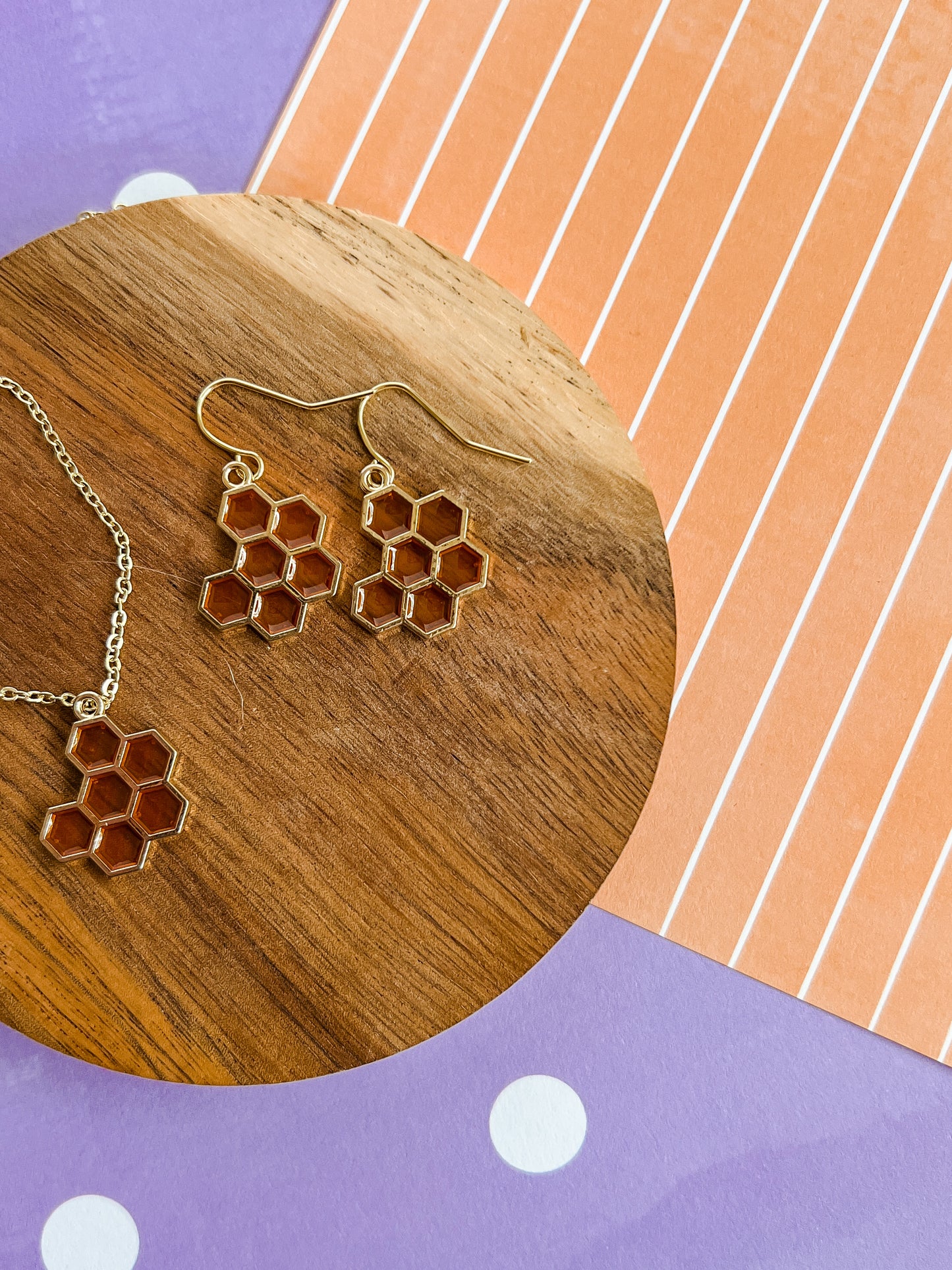 Honey Hex Necklace and Earrings