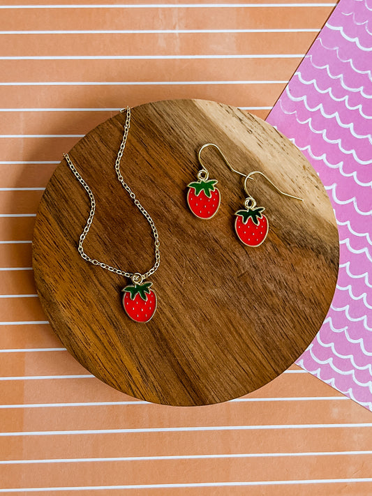 Sweetheart Strawberry Necklace and Earrings