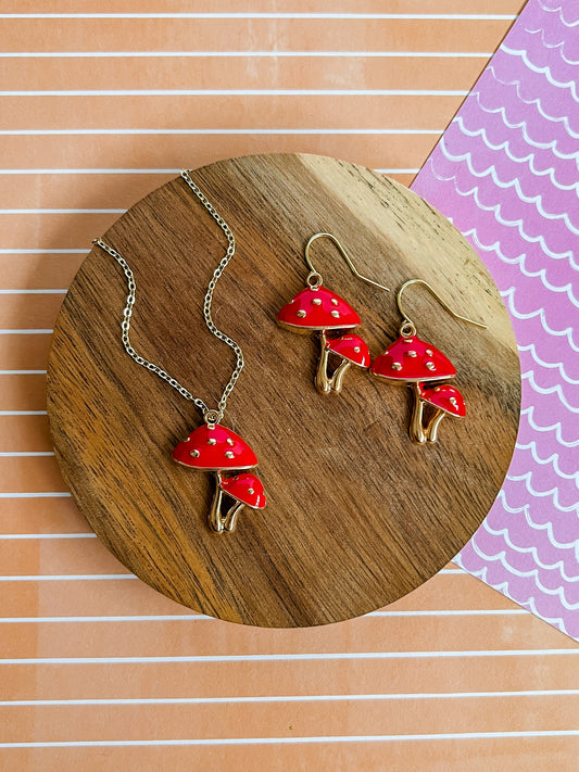 Marty the Mushroom Necklace and Earrings