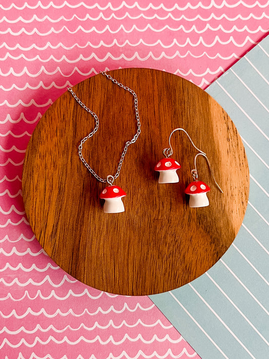 Melvin the Mushroom Necklace and Earrings