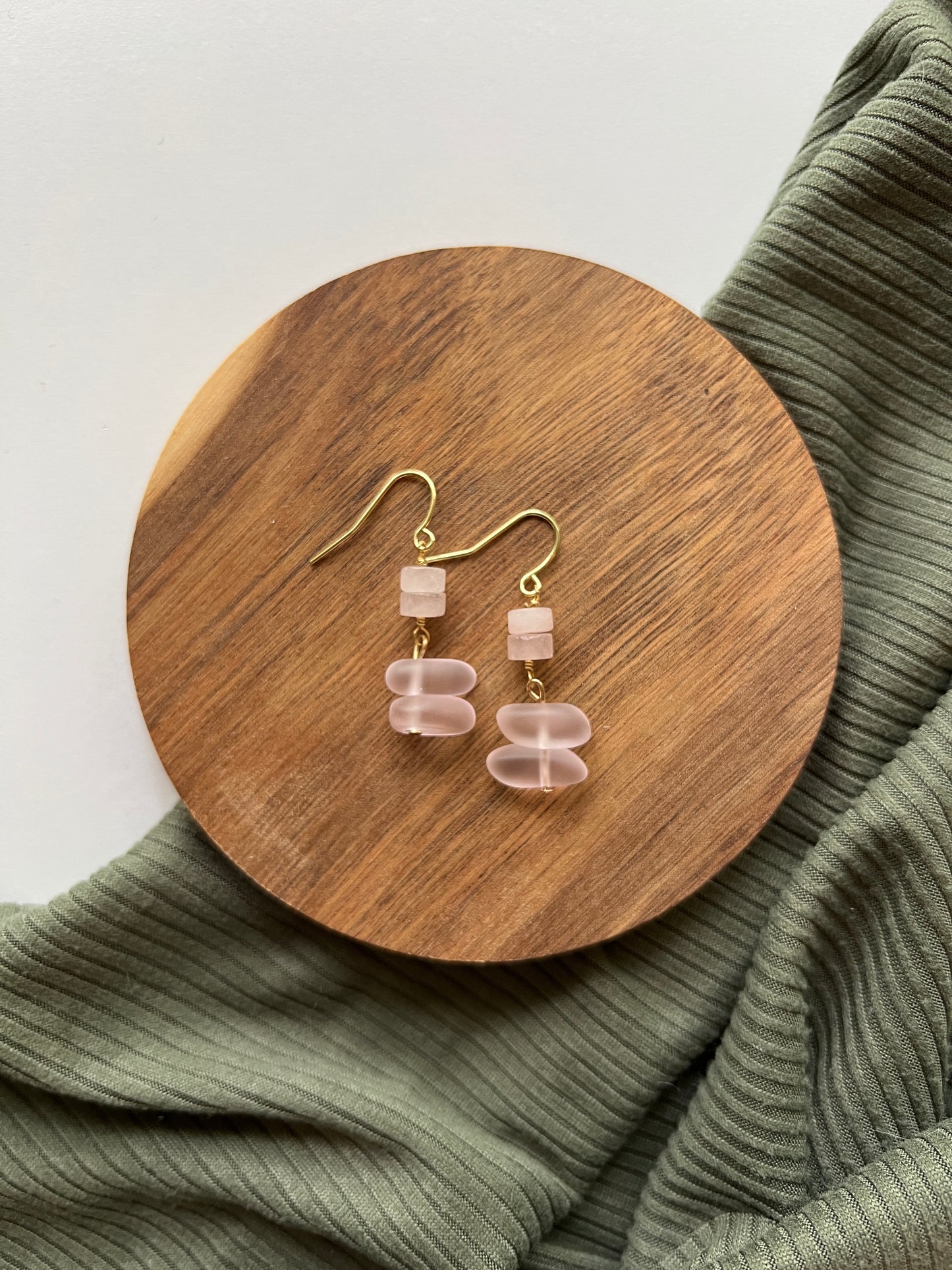 Petal | Rose Quartz + Sea Glass Earrings