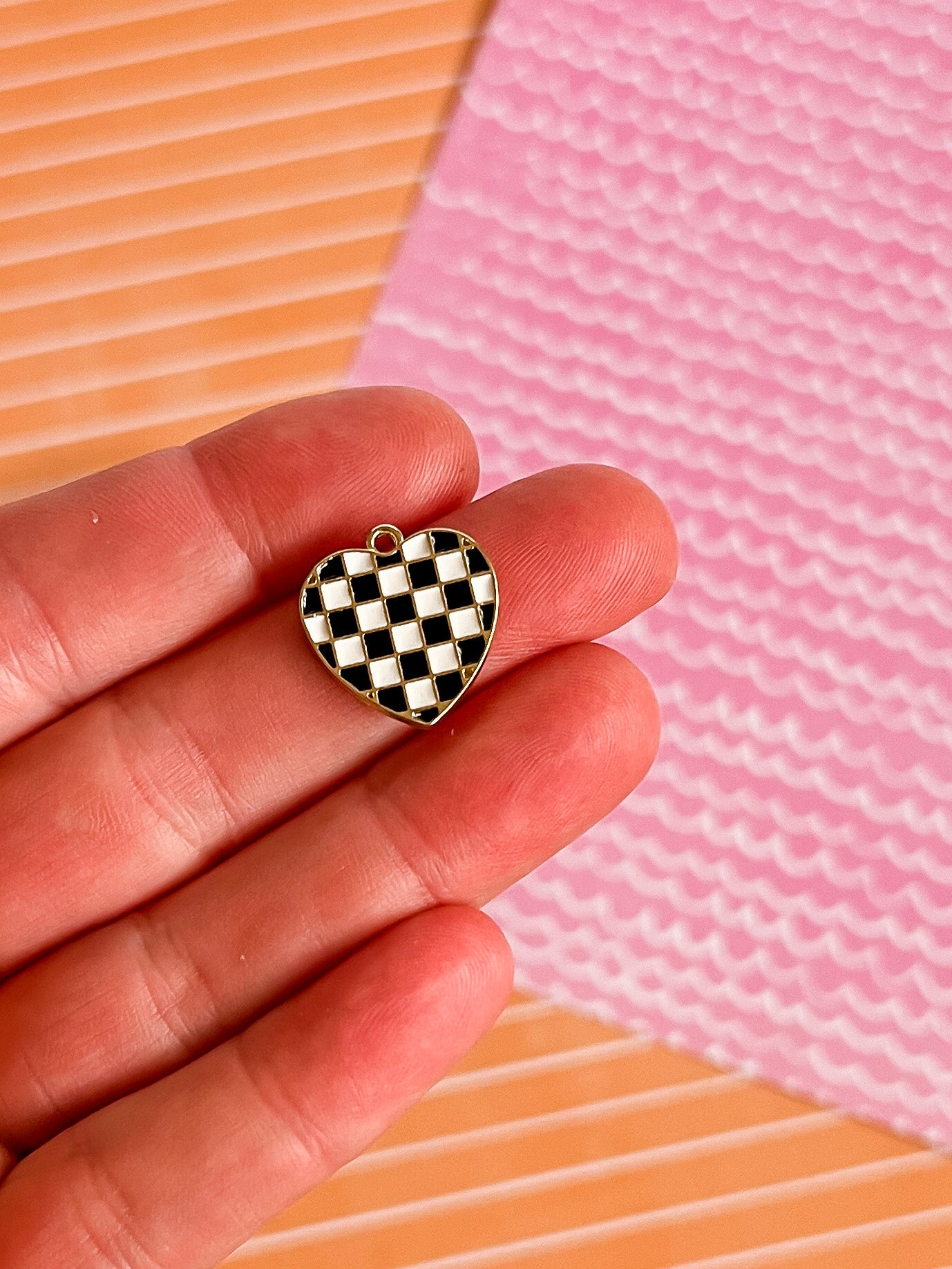 Black Check Heart Necklace and Earrings