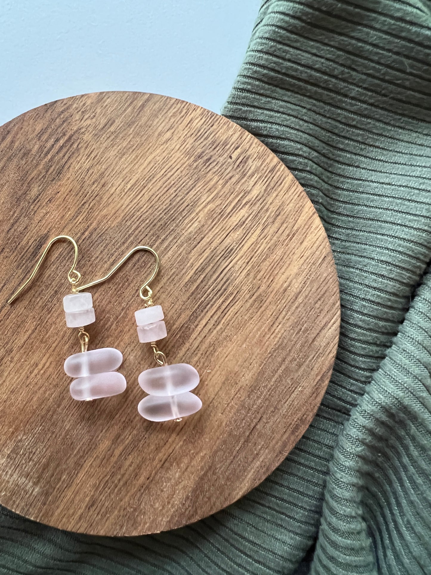 Petal | Rose Quartz + Sea Glass Earrings